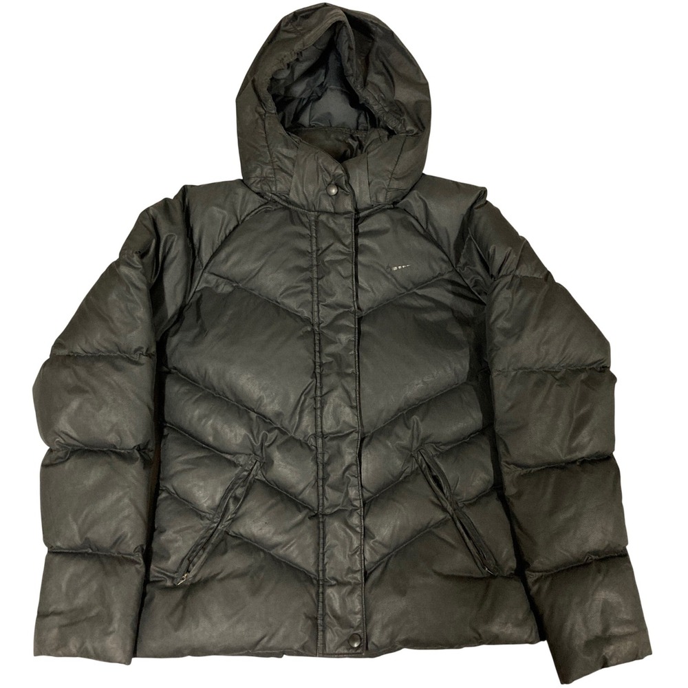 Nike Sportswear Womens Down Puffer Jacket Black Hooded Chevron 326922-010 M